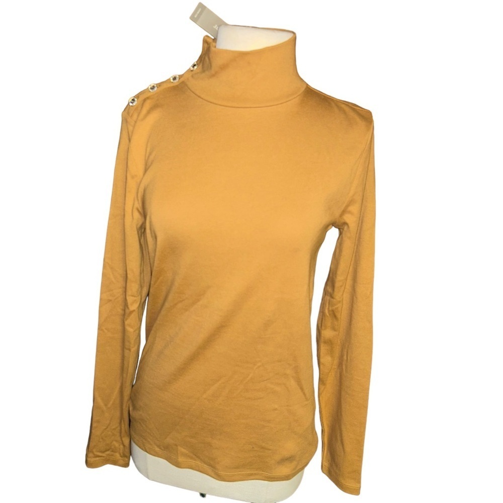 Jcrew Perfect-fit tan turtleneck with jewel buttons top shirt size BM342 j.crew